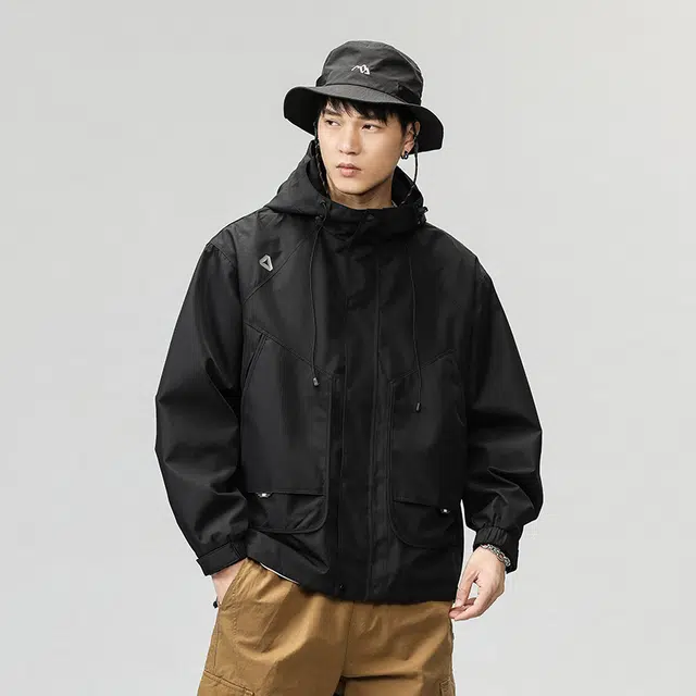 希越 美式高街潮牌男士连帽上衣宽松大码工装痞帅百搭休闲防风夹克外套 男款