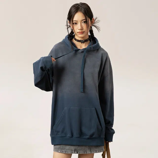 希越 重磅工艺水洗渐变高街潮牌圆领宽松百搭卫衣 男款