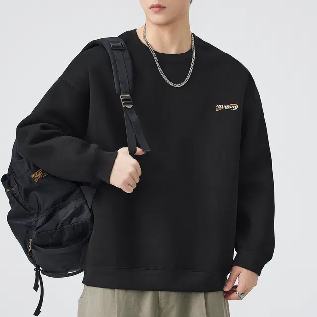 希越 秋季美式潮流圆领套头字母印花宽松休闲长袖上衣情侣卫衣 男款