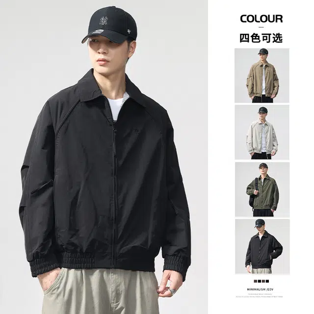 希越 美拉德复古户外三防两面穿工装拼接老钱风翻领宽松透气简约百搭休闲夹克外套 男款