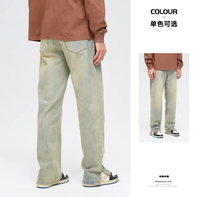 希越 潮牌百搭男宽松直筒休闲牛仔裤 男款