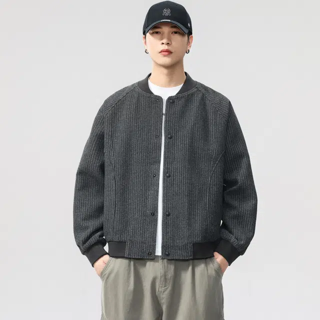 希越 高端美式老钱轻熟风线纱针织衫开衫复古棒球服夹克 男款