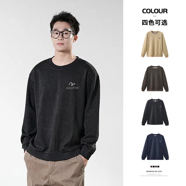 希越 上衣秋冬款羊毛混纺面料亲肤透气柔软细腻干爽不闷潮牌休闲无帽百搭宽松圆领卫衣 男款