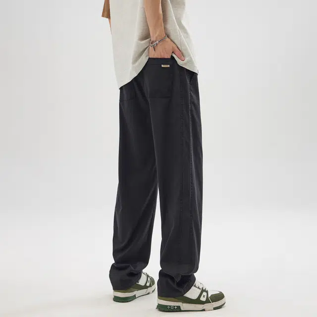 希越 纯色高腰长裤夏季休闲裤 男款