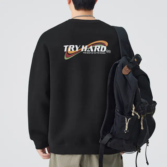 希越 秋季美式潮流圆领套头字母印花宽松休闲长袖上衣情侣卫衣 男款