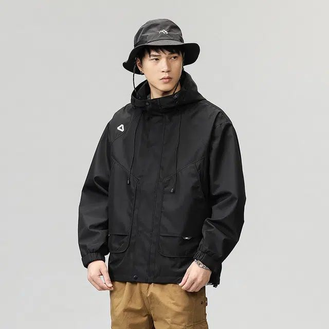 希越 美式高街潮牌男士连帽上衣宽松大码工装痞帅百搭休闲防风夹克外套 男款