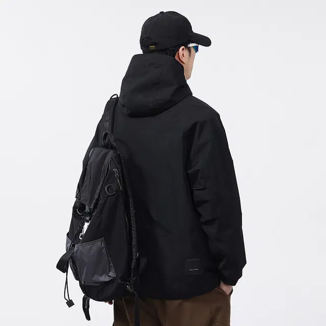 希越 冲锋衣男春季日系潮牌双面穿连帽外套男士春秋款潮流拼接工装夹克 男款