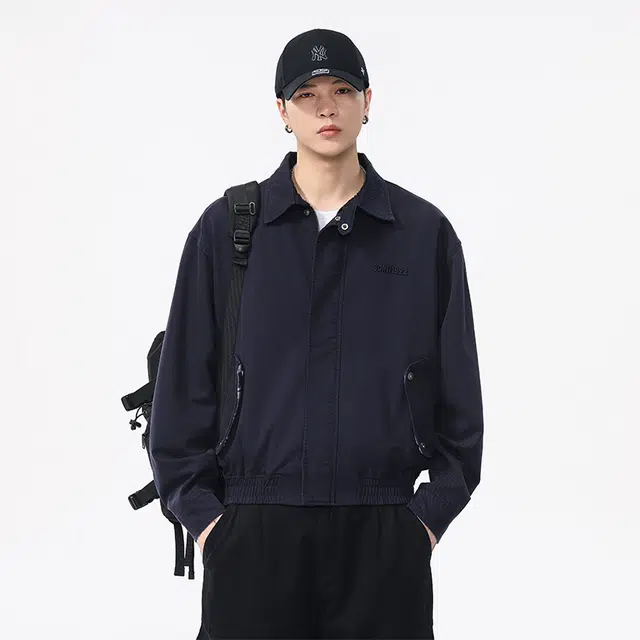 希越 美式复古翻领飞行外套秋冬廓形刺绣老钱风休闲短款夹克 男款