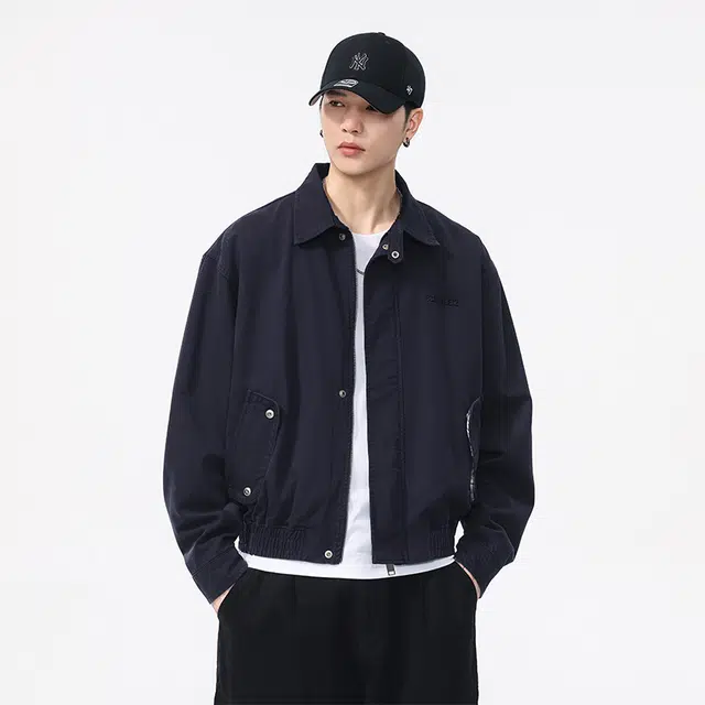 希越 美式复古翻领飞行外套秋冬廓形刺绣老钱风休闲短款夹克 男款