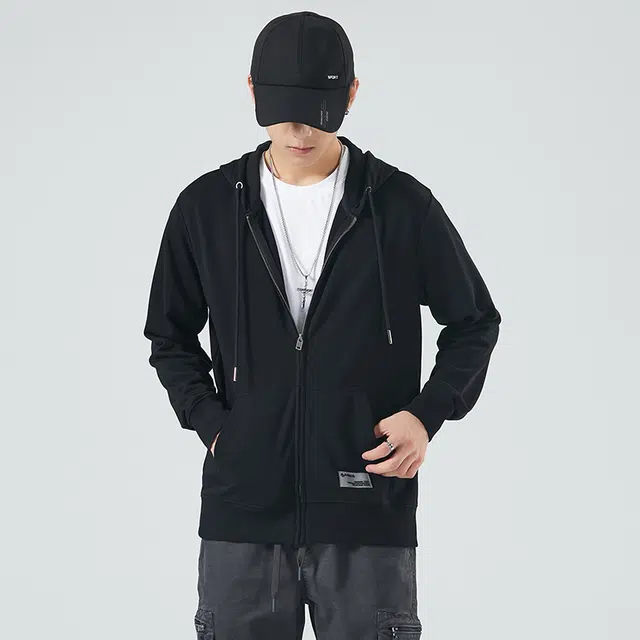 希越 秋冬季连帽拉链开衫潮牌宽松加绒休闲卫衣 男款