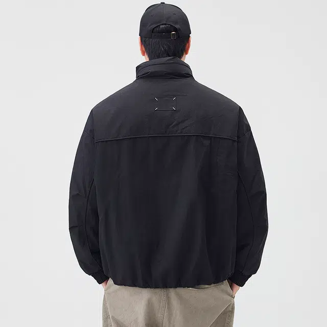 希越 潮牌简约立领夹克日系时尚百搭纯色宽松高级感工装外套羽绒服 男款