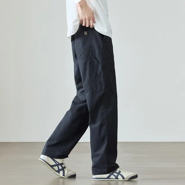 希越 简约宽松舒适纯色直筒口袋长裤休闲裤 男款