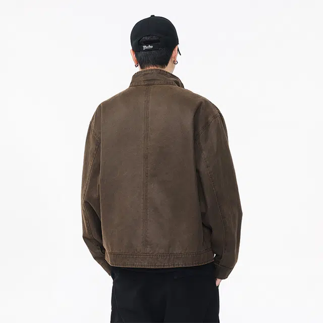希越 巴安油蜡皮洗褪棉布高级复古表面绒感短宽版型夹克外套 男款