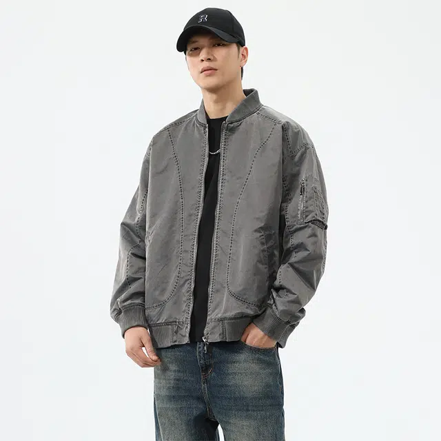 希越 美式高街做旧飞行员外套底特律宽松水洗休闲百搭短款夹克 男款