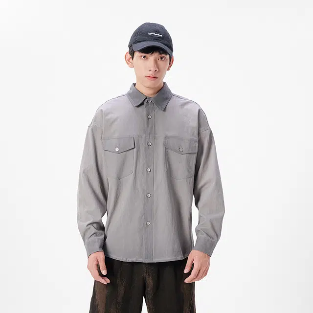 希越 秋季梭织复古做旧晕染外套潮牌大码休闲长袖衬衫 男款