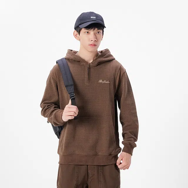 希越 秋冬款美式复古半拉链连帽宽松休闲百搭卫衣 男款