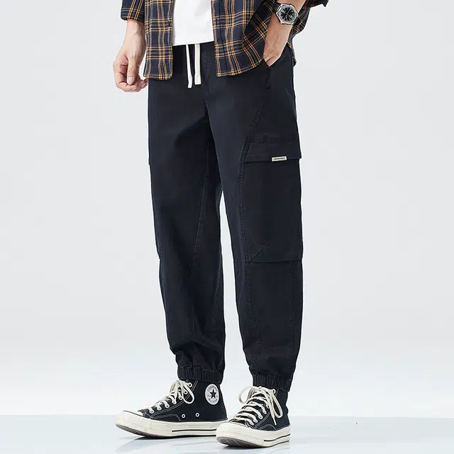 希越 秋冬美式潮牌水洗宽松束脚复古弹力休闲裤 男款