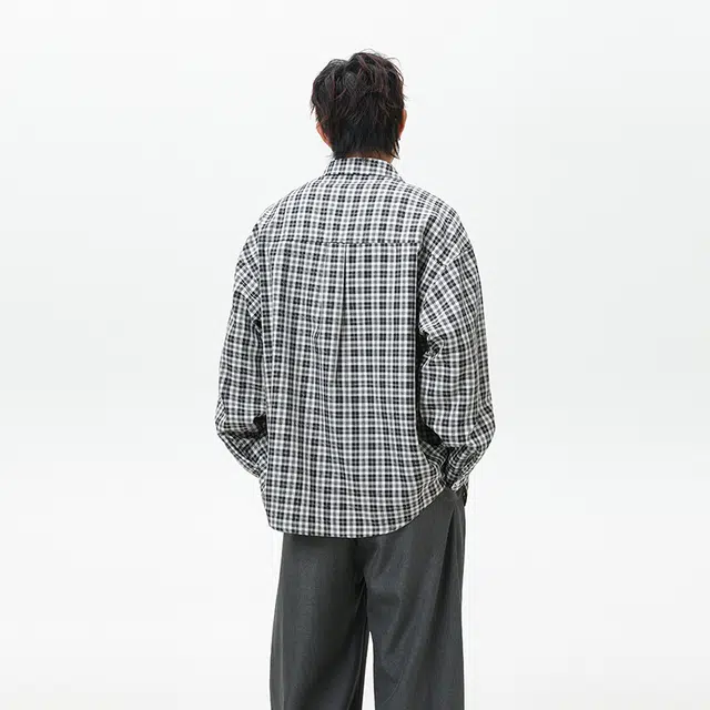 希越 简约韩系结构宽松时尚潮牌复古格纹耐磨不起球透气舒适百搭色系上衣男女情侣同款显瘦翻领衬衣衬衫 男款