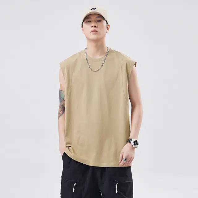 希越 时尚百搭宽松休闲无袖背心 男款 卡其色
