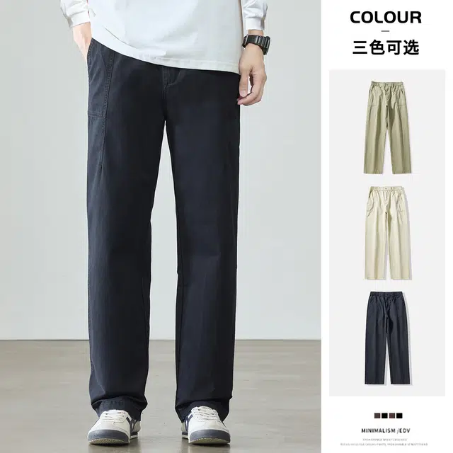 希越 简约宽松舒适纯色直筒口袋长裤休闲裤 男款