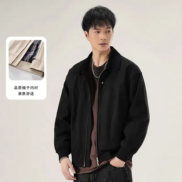 希越 美式复古灯芯绒翻领工装外套底特律潮流撞色百搭夹克 男款