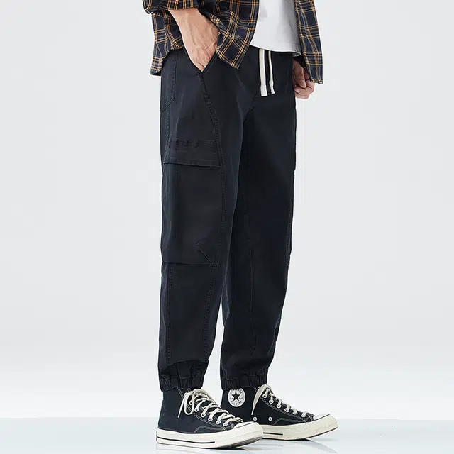 希越 秋冬美式潮牌水洗宽松束脚复古弹力休闲裤 男款