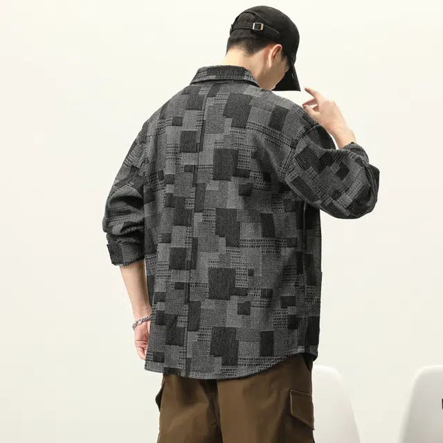 希越 高级感痞帅格子长袖衬衫复古工装牛仔外套春秋水洗休闲夹克 男款