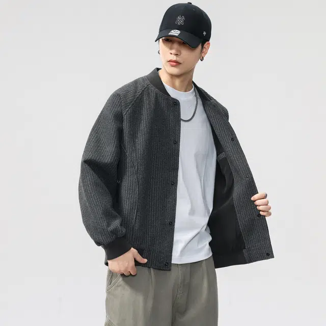 希越 高端美式老钱轻熟风线纱针织衫开衫复古棒球服夹克 男款
