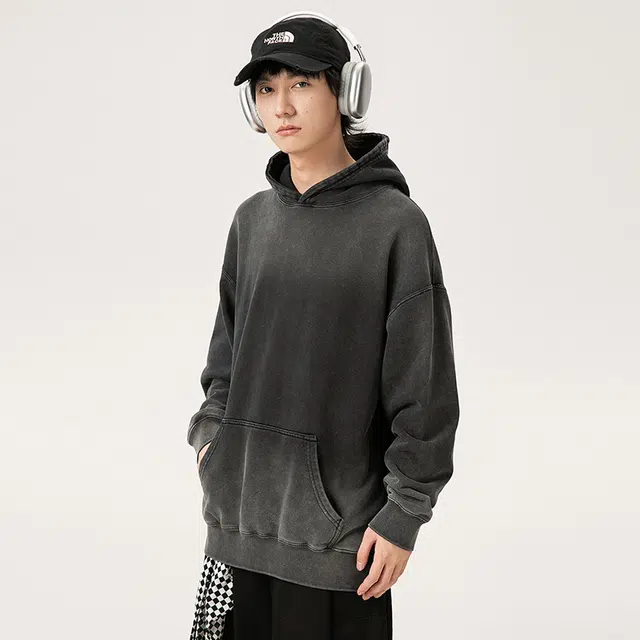 希越 高端美式复古渐变色连帽宽松大码情侣休闲百搭卫衣 男款