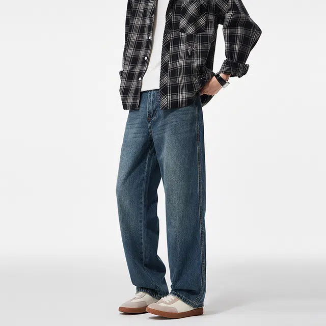 希越 直筒男宽松阔腿裤水洗休闲长裤大码牛仔裤 男款