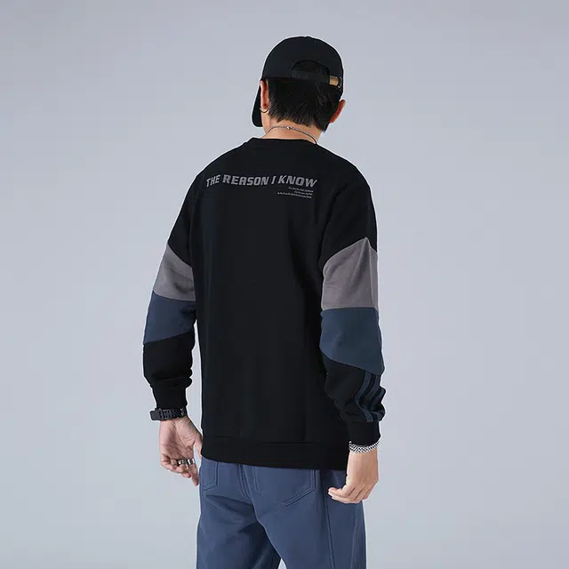 希越 设计感撞色拼接男宽松加肥加大运动衣服圆领外套大码卫衣 男款