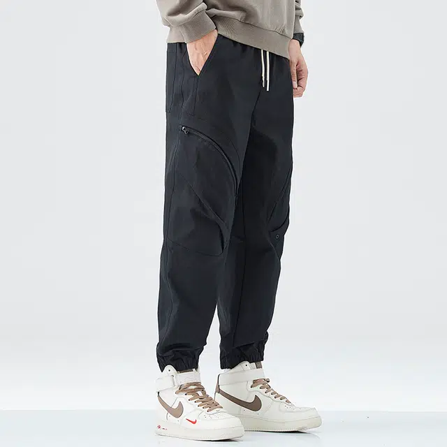 希越 潮牌拉链大口袋束脚大码宽松运动抽绳休闲裤 男款
