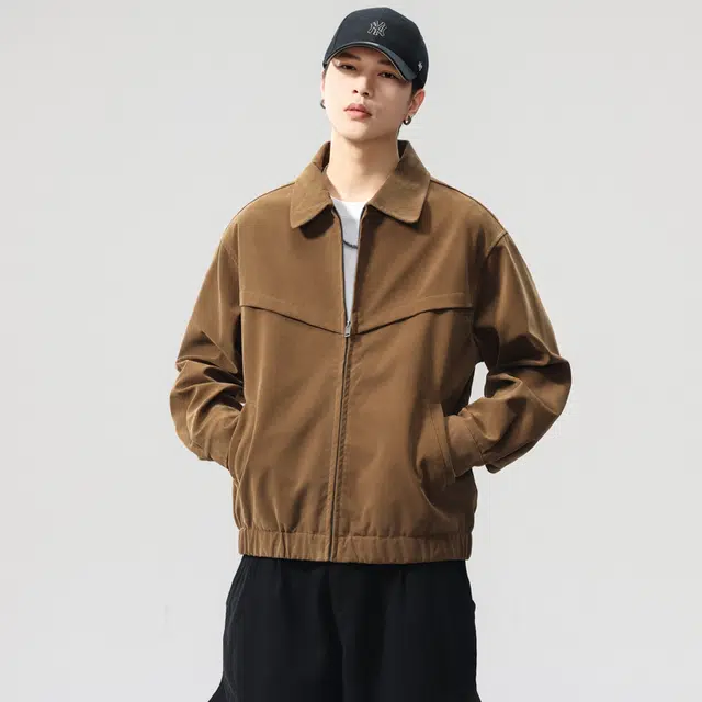 希越 美式复古高级感翻领反绒皮皮衣春秋季宽松机车服潮牌硬汉痞帅工装外套夹克 男款