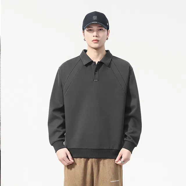 希越 帅气日系复古翻领长袖男生拼接休闲上衣打底衫潮卫衣 男款