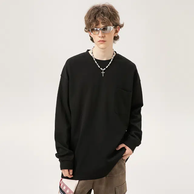 希越 美式刺绣纯棉高街百搭纯色内搭潮牌复古宽松情侣卫衣 男款