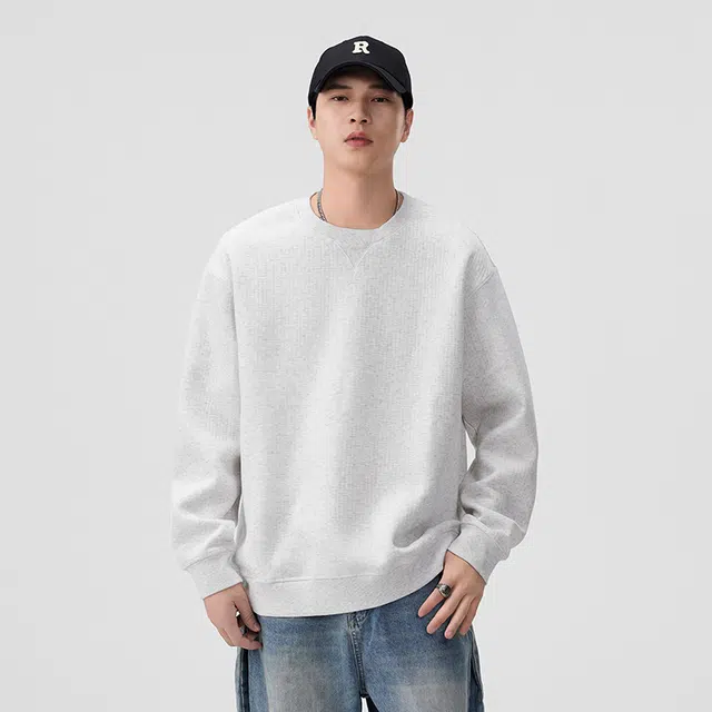 希越 秋冬复古简约纯色圆领潮牌宽松卫衣 男款