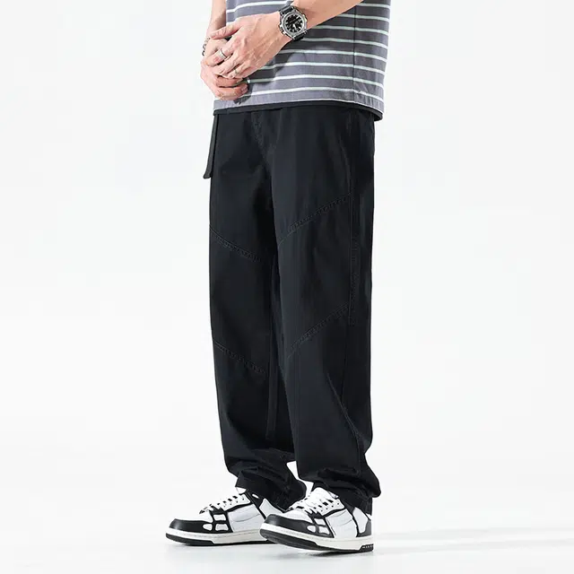 希越 春秋季 潮流日系复古纯棉拼接直筒休闲裤 男款