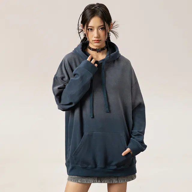 希越 重磅工艺水洗渐变高街潮牌圆领宽松百搭卫衣 男款