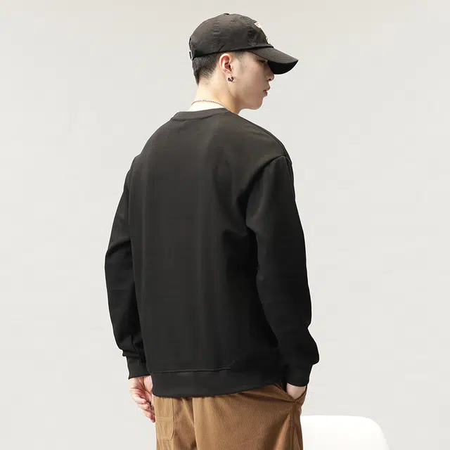 希越 春秋上衣男士圆领字母长袖休闲宽松潮牌打底套头衫百搭卫衣 男款