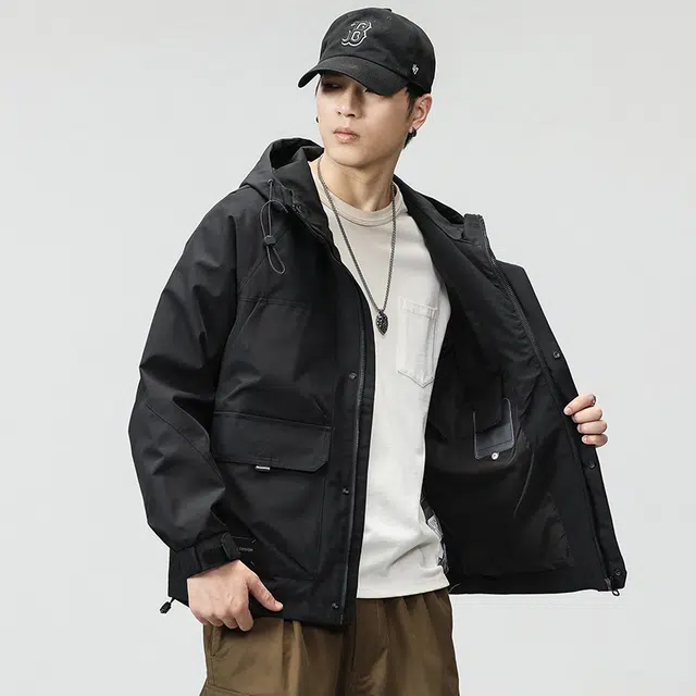 希越 美式户外山系防风上衣男秋冬季高级感保暖连帽棉衣夹克 男款