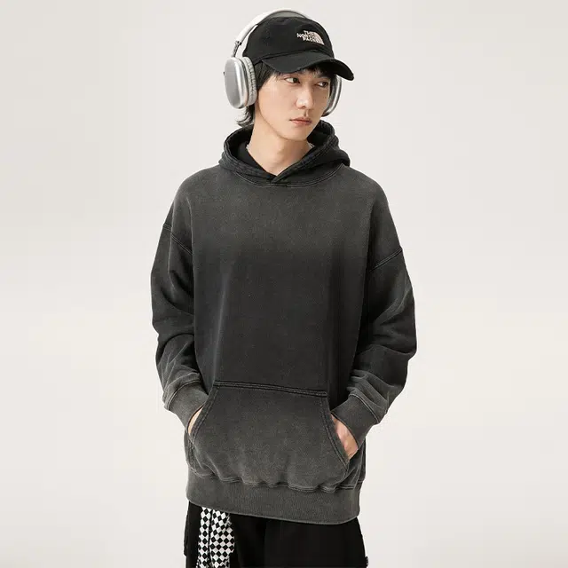 希越 高端美式复古渐变色连帽宽松大码情侣休闲百搭卫衣 男款