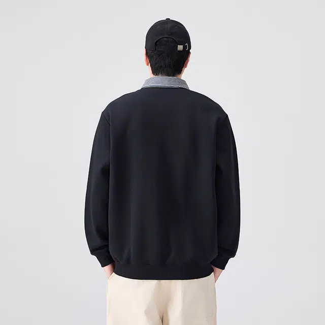 希越 假两件撞色拼接衬衫领长袖翻领宽松卫衣 男款