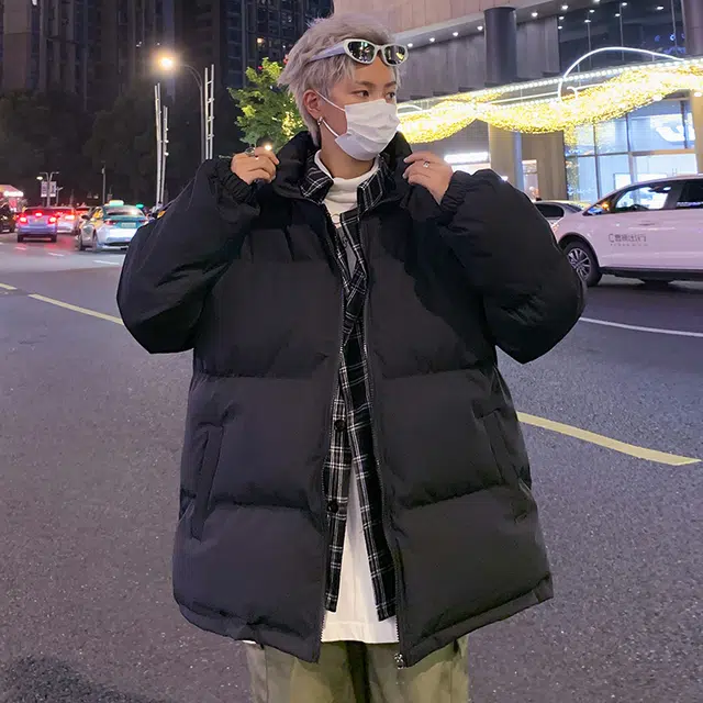 极限涡轮 美式潮牌高街纯色假两件百搭休闲棉服 男女同款