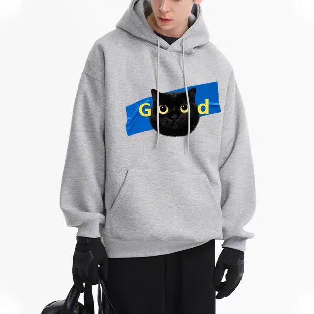 【煤球猫咪】极限涡轮 萌趣可爱印花休闲连帽卫衣 男女同款