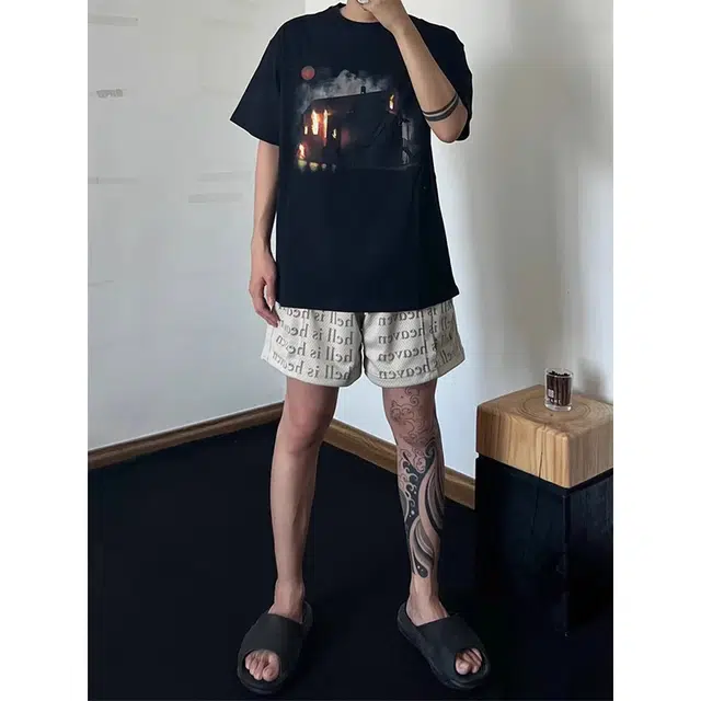极限涡轮 美式字母满印抽绳网眼篮球运动健身裤休闲短裤 男女同款
