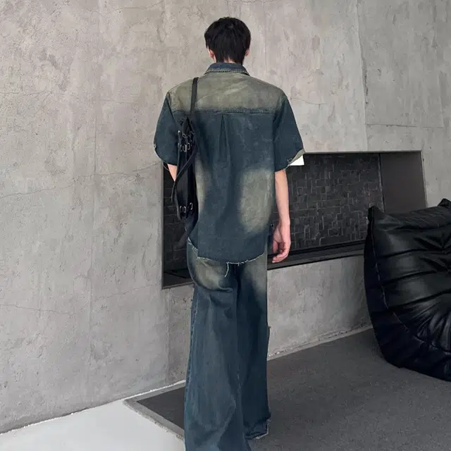 极限涡轮 美式复古风破洞穿搭小众高级感痞帅短袖衬衫 男女同款