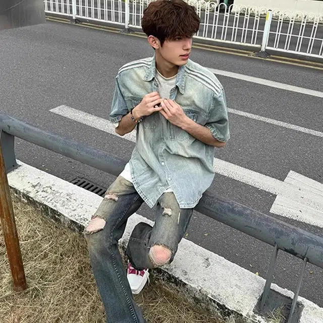 极限涡轮 舒适百搭宽松休闲翻领短袖衬衫 男女同款 蓝色