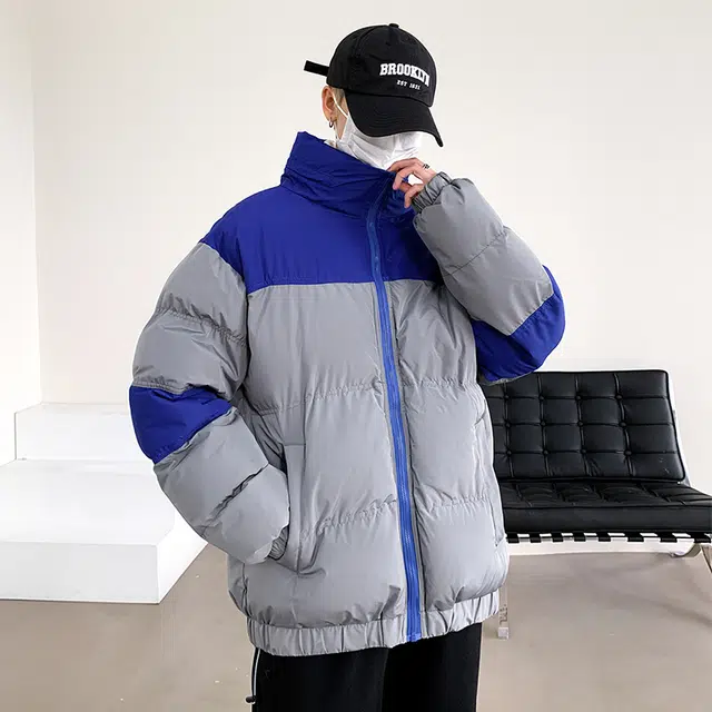 极限涡轮 简约撞色面包服保暖个性高级感外套棉服 男女同款 灰蓝色