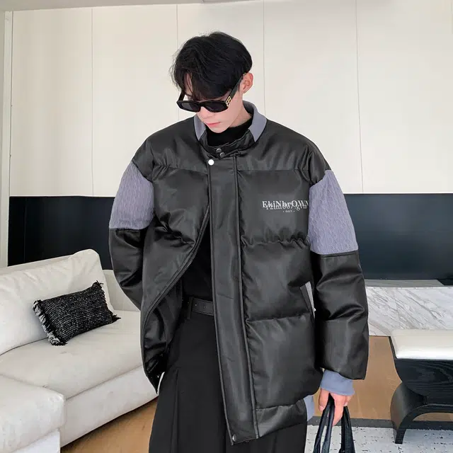 极限涡轮 港风毛线衣拼接休闲百搭面包服棉服 男女同款 黑色