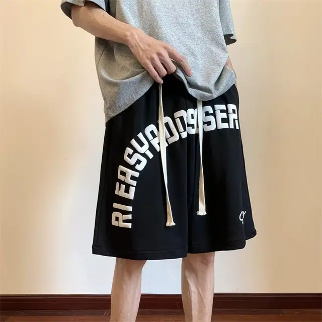 极限涡轮 美式街头潮牌字母印阔腿五分裤直筒裤子宽松百搭休闲短裤 男女同款
